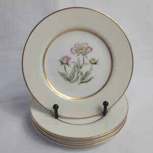FOUR Mikado Harmony Bread Plates Cream Rim Pink Floral Center